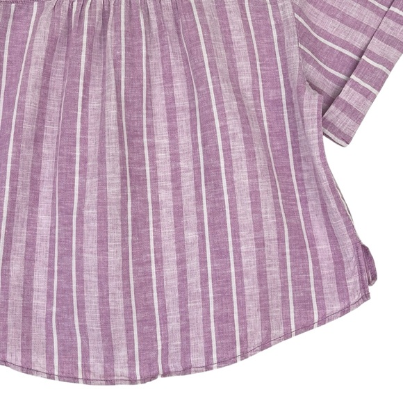 Pilcro Anthropologie Linen Henley Surf Shirt Top Sz M Lavender Striped - Picture 9 of 13